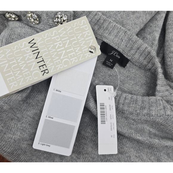 J Crew Grey Lambs Wool Jewel Embelished Sweater - Picture 5 of 6